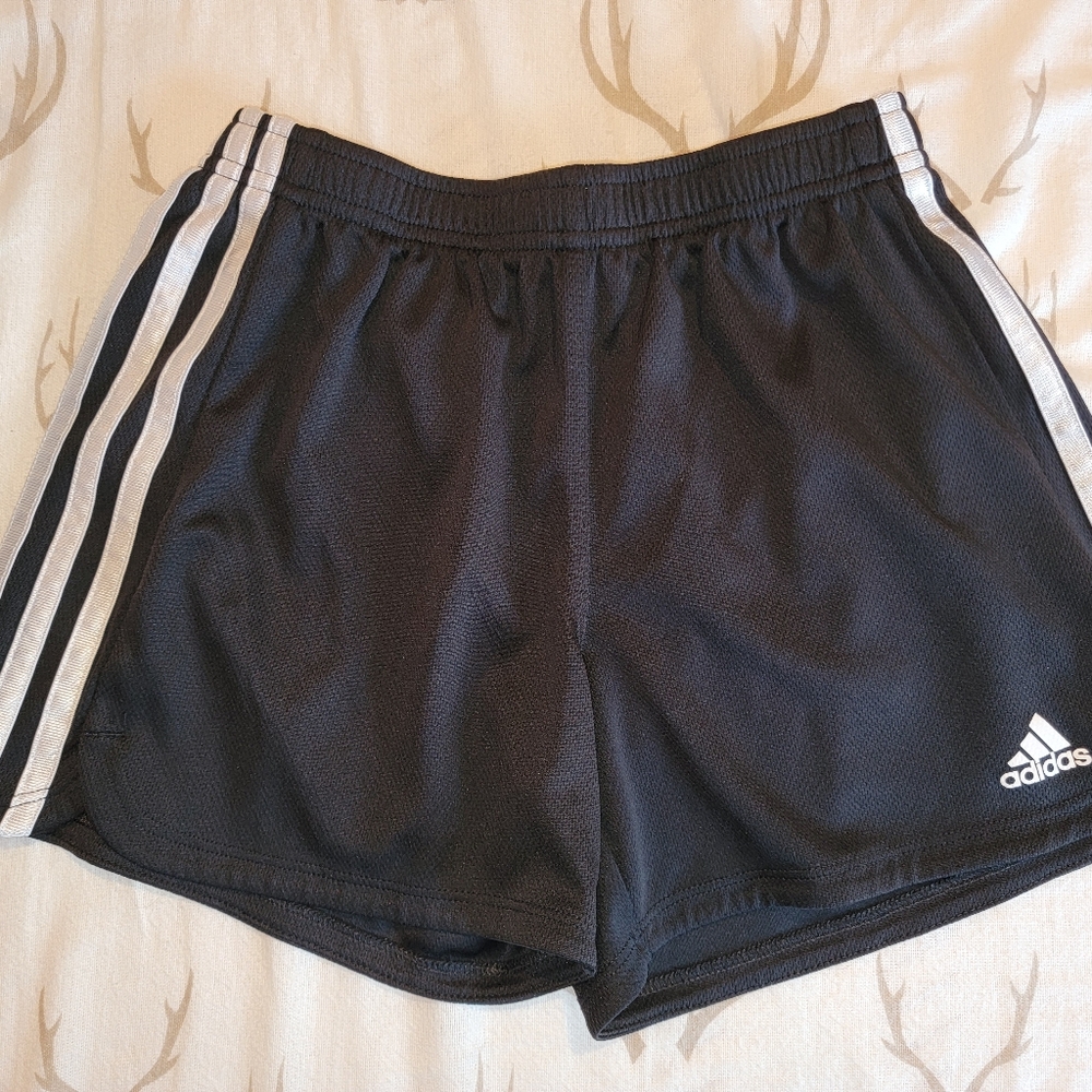 Adidas Black Athletic Shorts with White Stripes